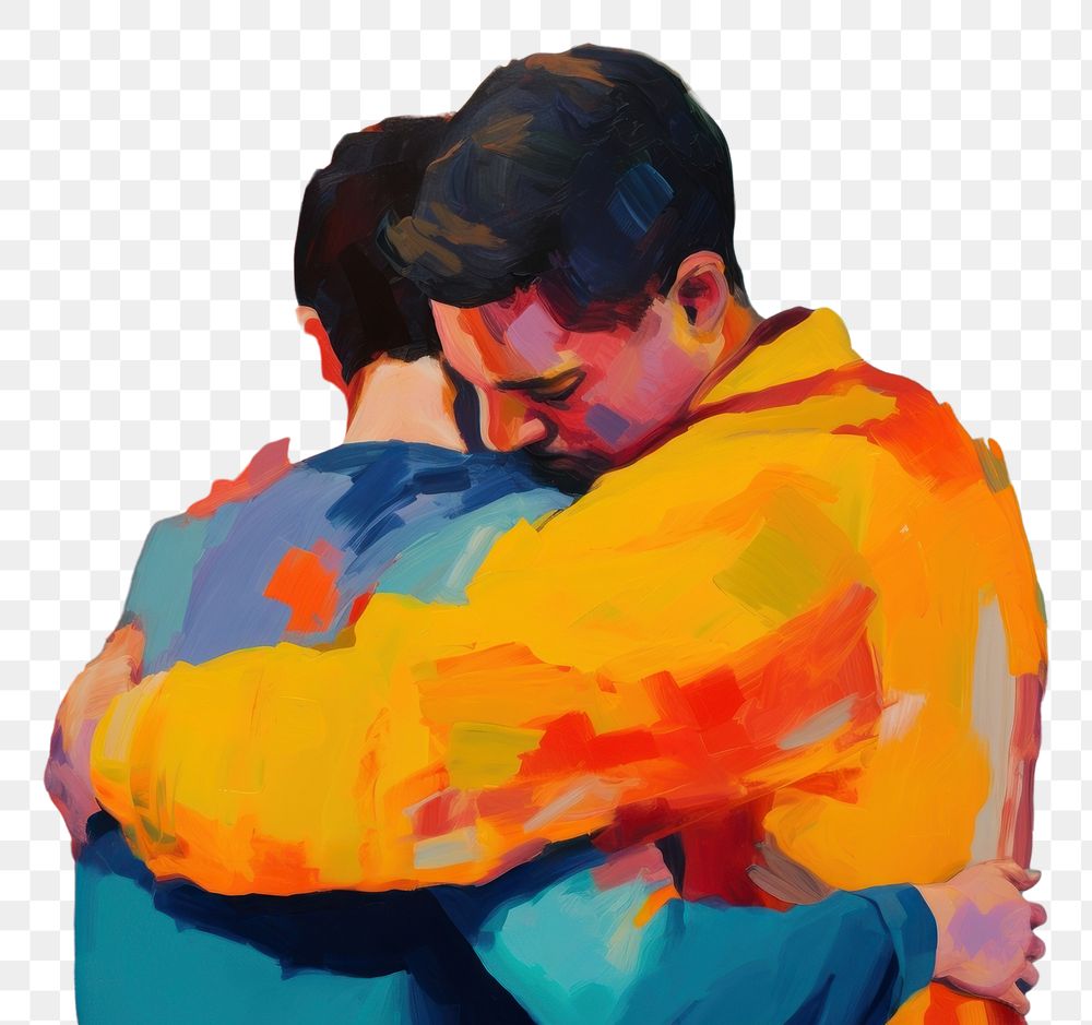 PNG Person hug themselve painting hugging adult. AI generated Image by rawpixel.