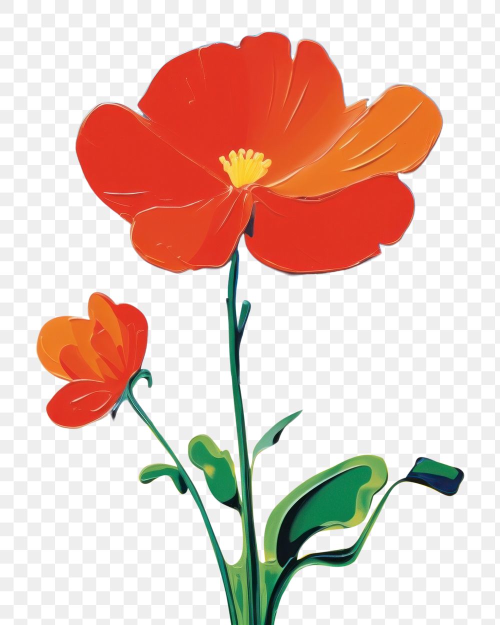 PNG Simple flower with lawn on hill painting poppy plant. AI generated Image by rawpixel.