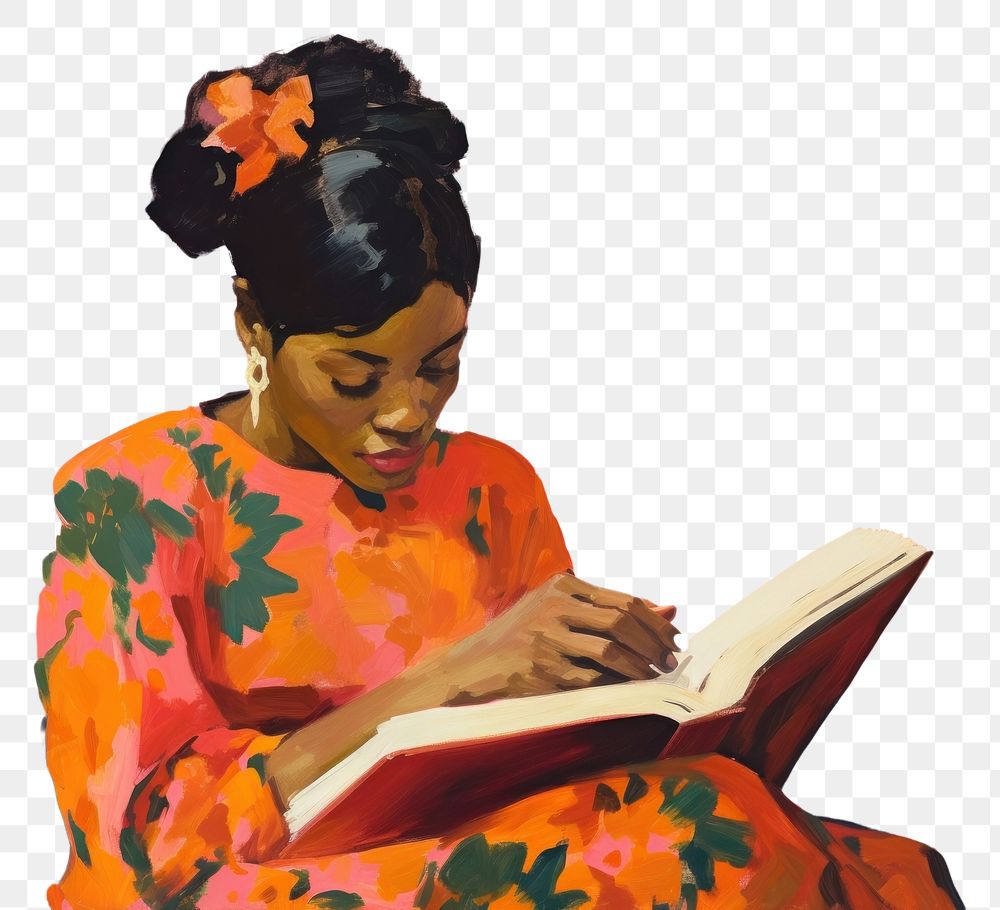 PNG African kid reading book painting publication adult. AI generated Image by rawpixel.