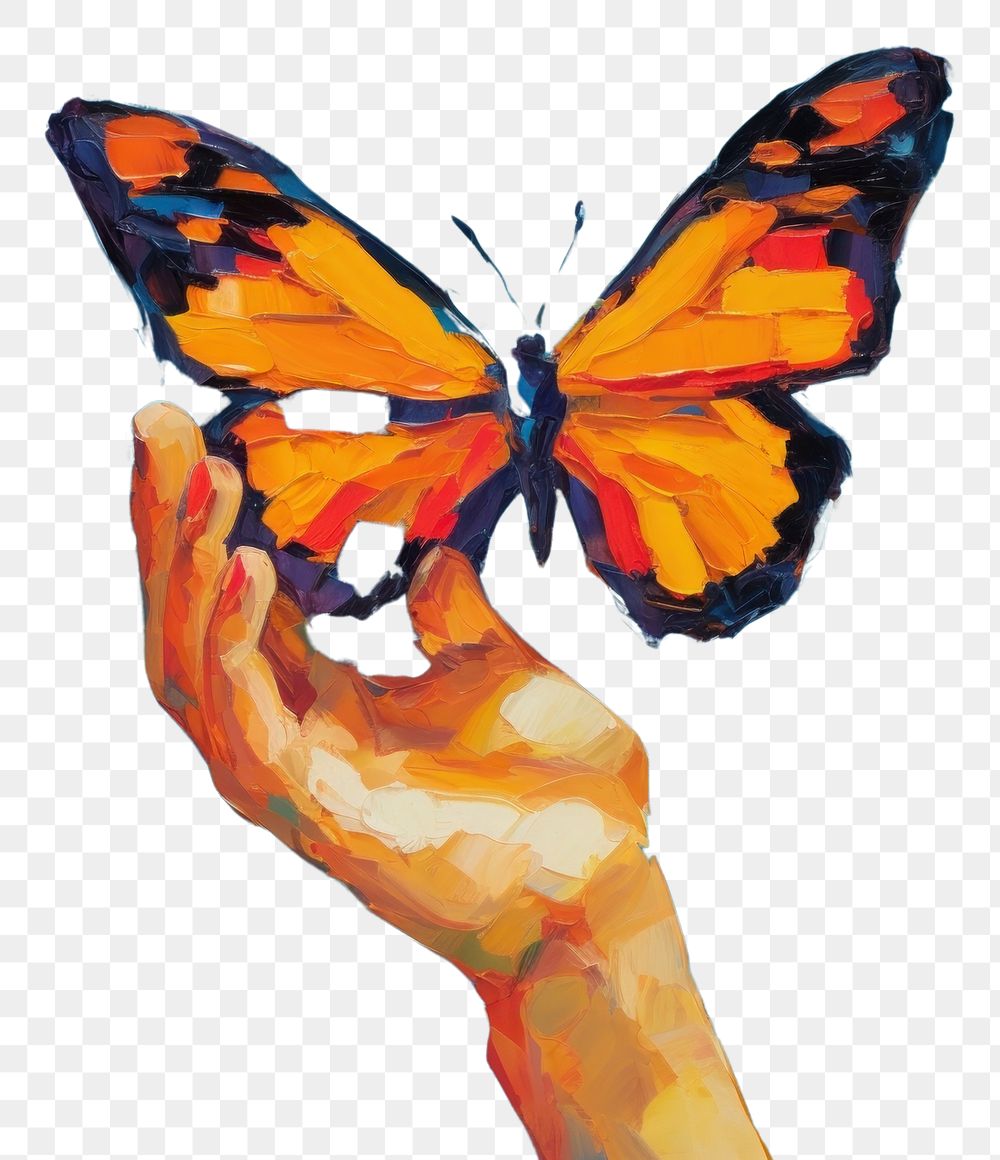 PNG Butterfly on fingers painting animal insect. AI generated Image by rawpixel.
