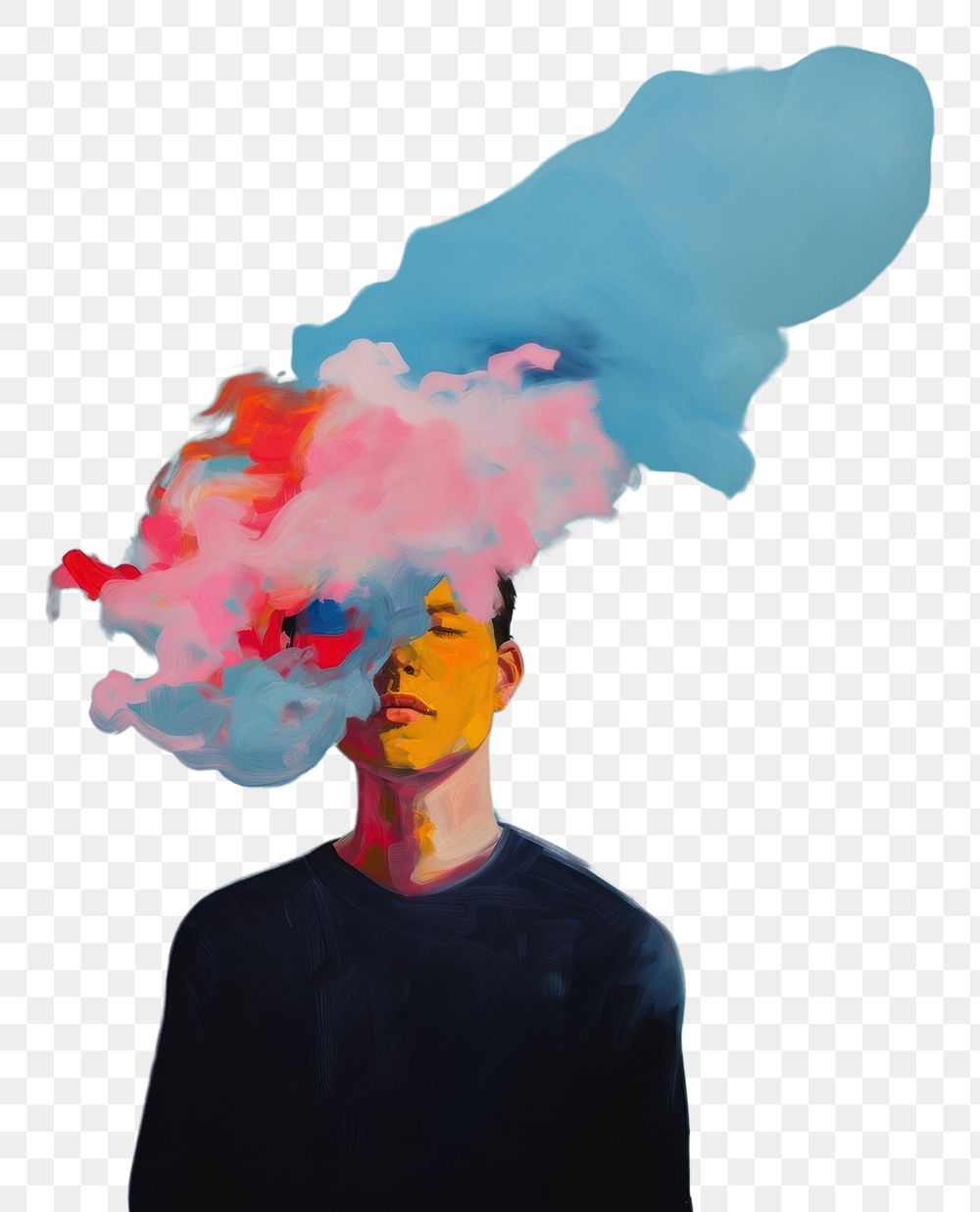 PNG Person has cloud on head portrait painting adult. 