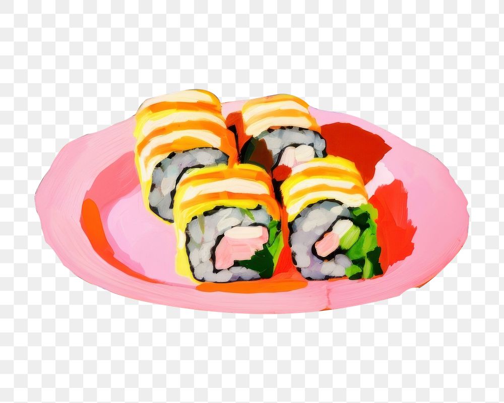 PNG Sushi painting plate food. AI generated Image by rawpixel.