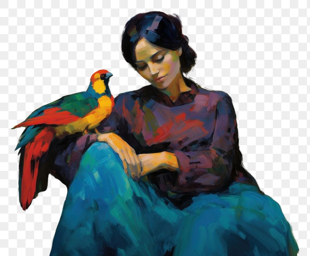 PNG Painting bird sitting parrot. AI generated Image by rawpixel.