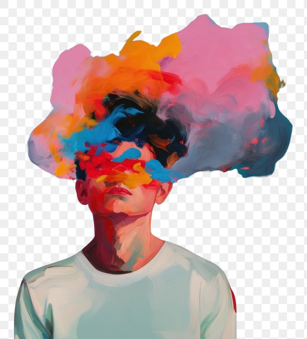 PNG Person has cloud on head painting portrait adult. AI generated Image by rawpixel.