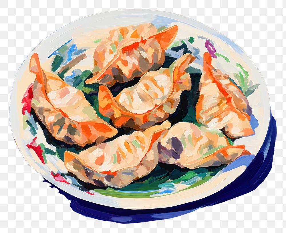 PNG Gyoza dumpling painting plate. AI generated Image by rawpixel.
