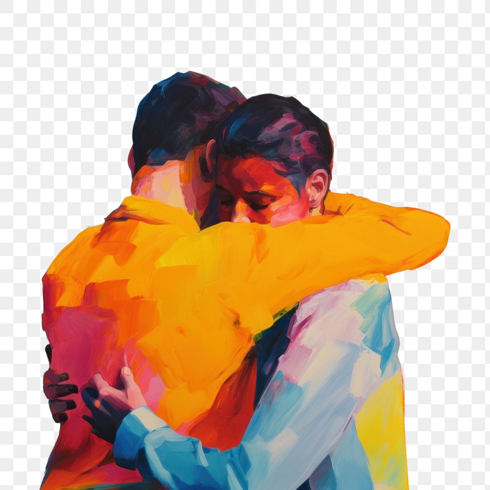 PNG Person hug themselve painting hugging back. AI generated Image by rawpixel.