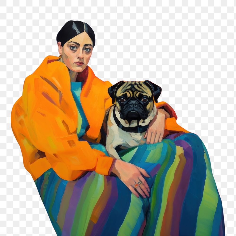 PNG Pug furniture painting sitting. AI generated Image by rawpixel.