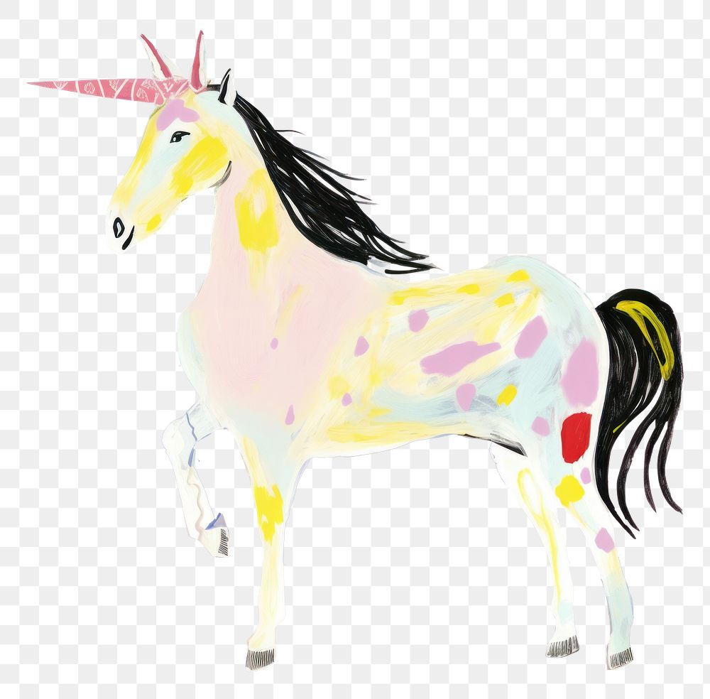 PNG Unicorn painting animal mammal. AI generated Image by rawpixel.