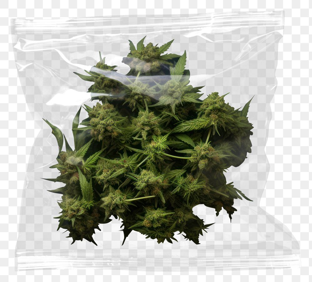 PNG  Cannabis in plastic bag plant black background freshness. 