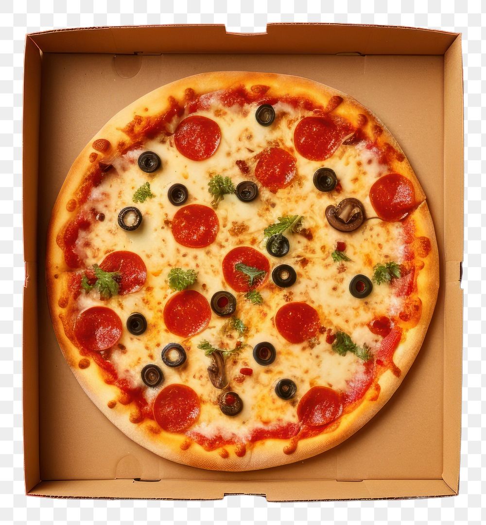 PNG  Delicious pizza box food mozzarella pepperoni. AI generated Image by rawpixel.