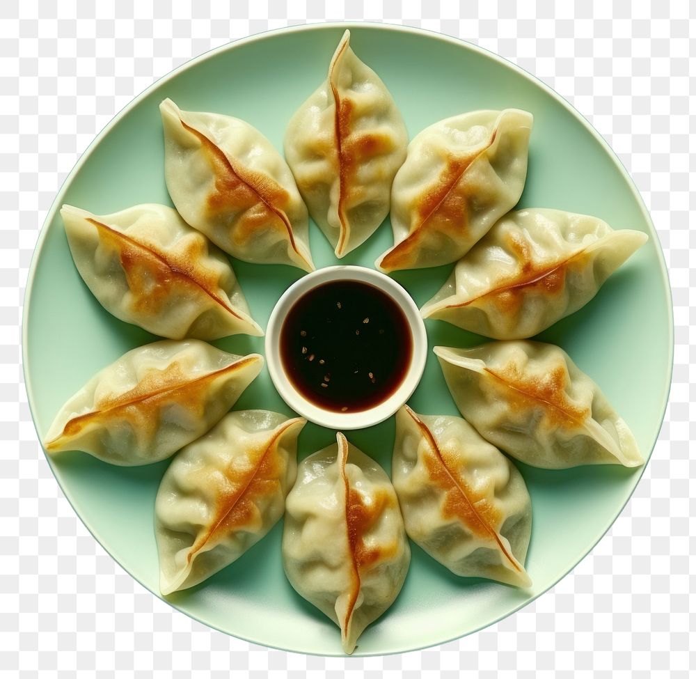 PNG  Gyoza dumpling plate food. AI generated Image by rawpixel.