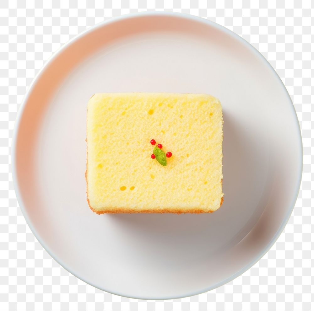 PNG  Sponge cake plate food semifreddo. AI generated Image by rawpixel.