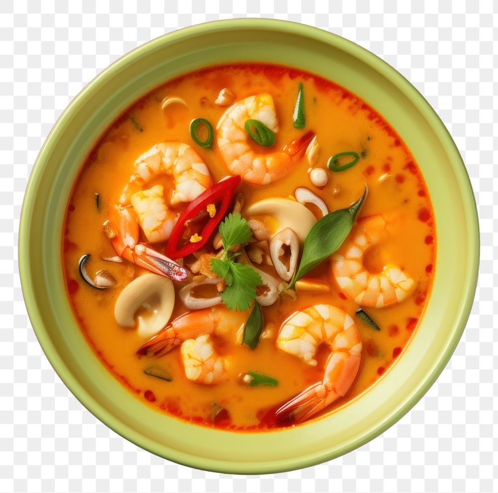 PNG  Tom yum kung plate soup food. AI generated Image by rawpixel.