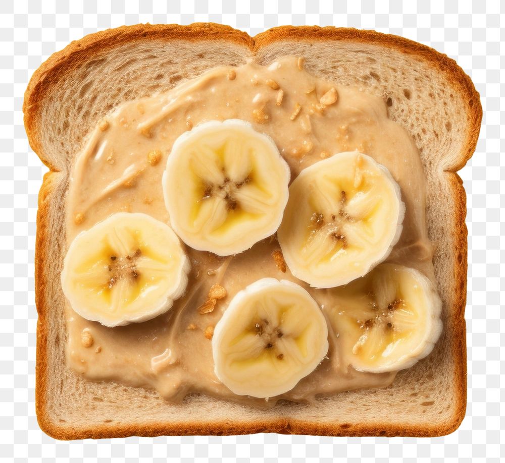 PNG  Toast with peanut butter and slice of bananas on top bread food breakfast. AI generated Image by rawpixel.