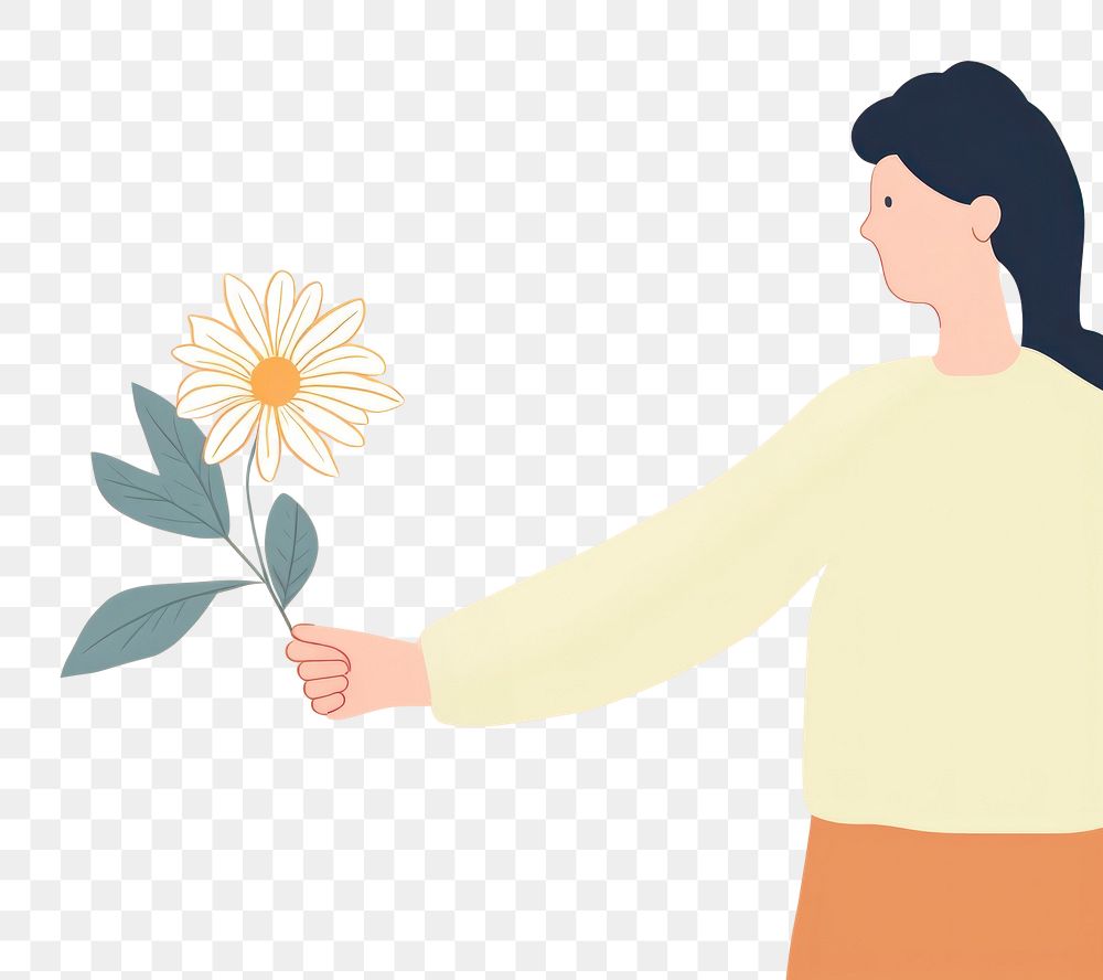 PNG Women holding flower hand drawing cartoon. AI generated Image by rawpixel.