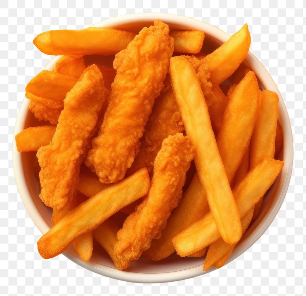 PNG  Crispy chicken fries food condiment freshness. AI generated Image by rawpixel.