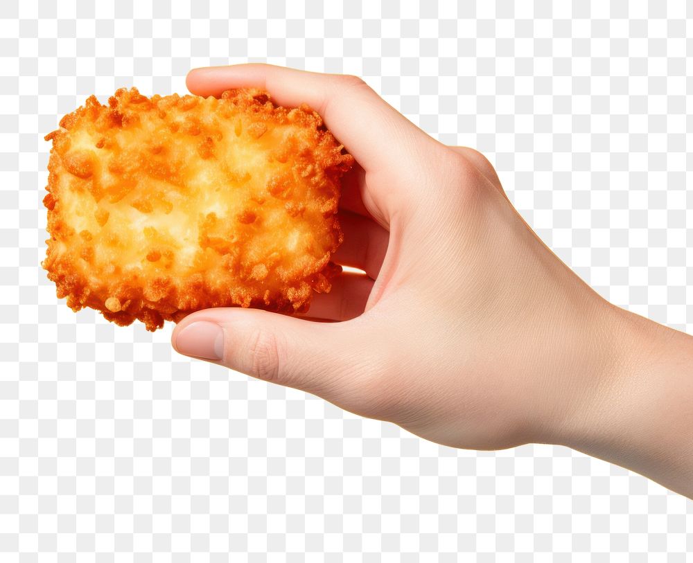 PNG  Delicious hash brown holding food hand. AI generated Image by rawpixel.