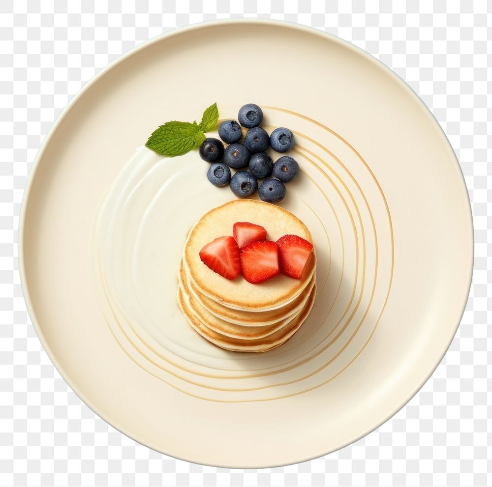 PNG  Two plates containing fruit and pancake with nut butter berry plant food. AI generated Image by rawpixel.