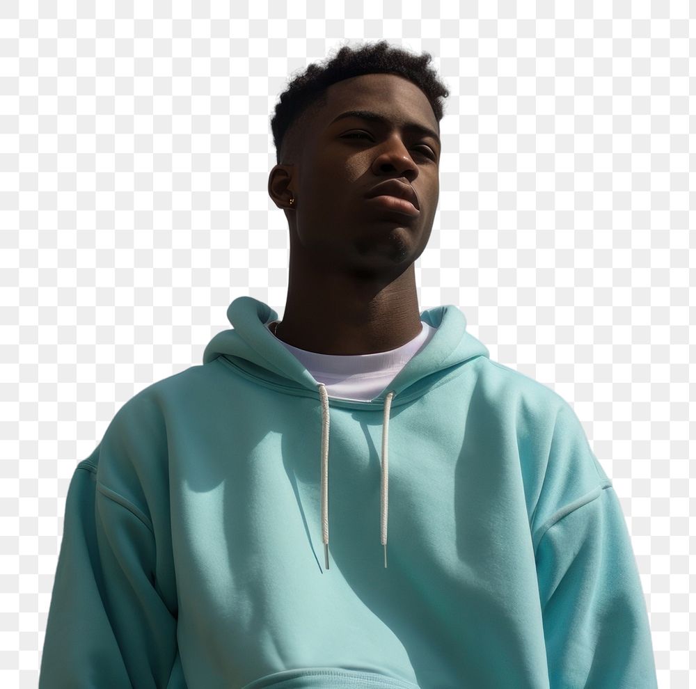 PNG Black young man with basketball sky sweatshirt outdoors. AI generated Image by rawpixel.