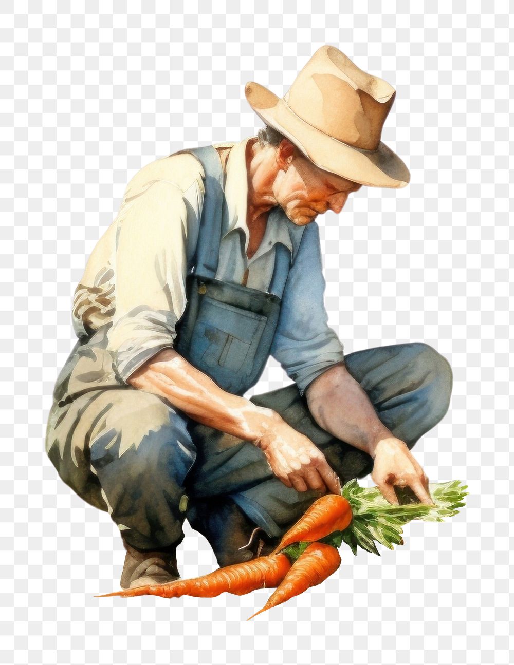 PNG Farmer picking a carrot gardening outdoors adult. AI generated Image by rawpixel.