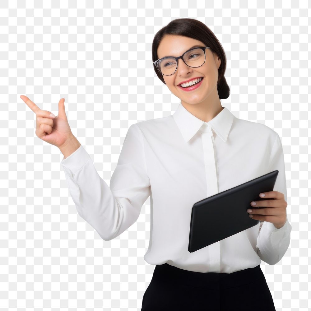 PNG White office woman computer holding glasses. AI generated Image by rawpixel.