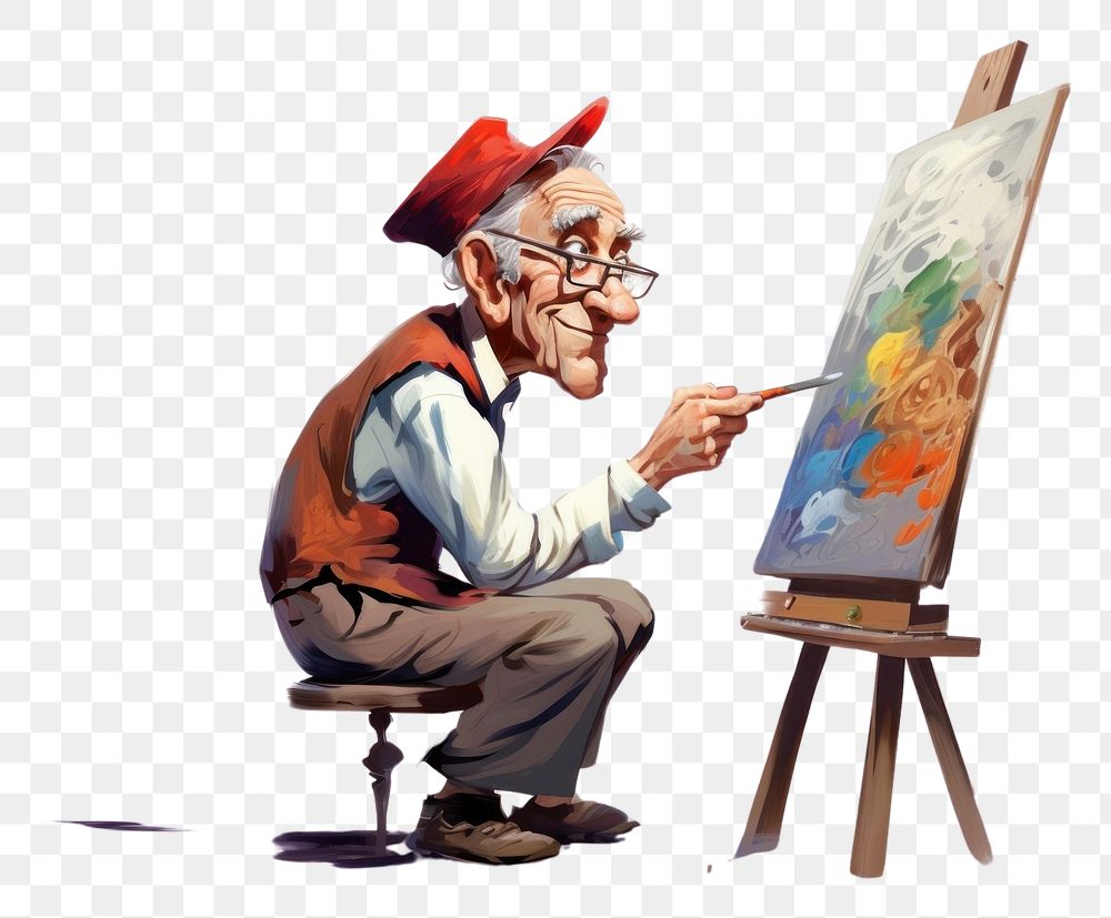 PNG Artist painting drawing sitting cartoon. AI generated Image by rawpixel.