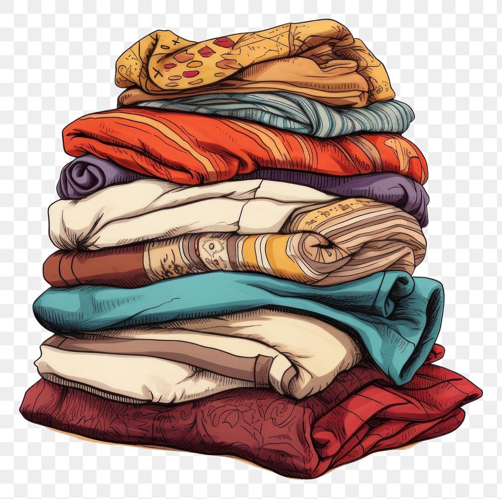 PNG Stack of clothes arrangement relaxation variation. 