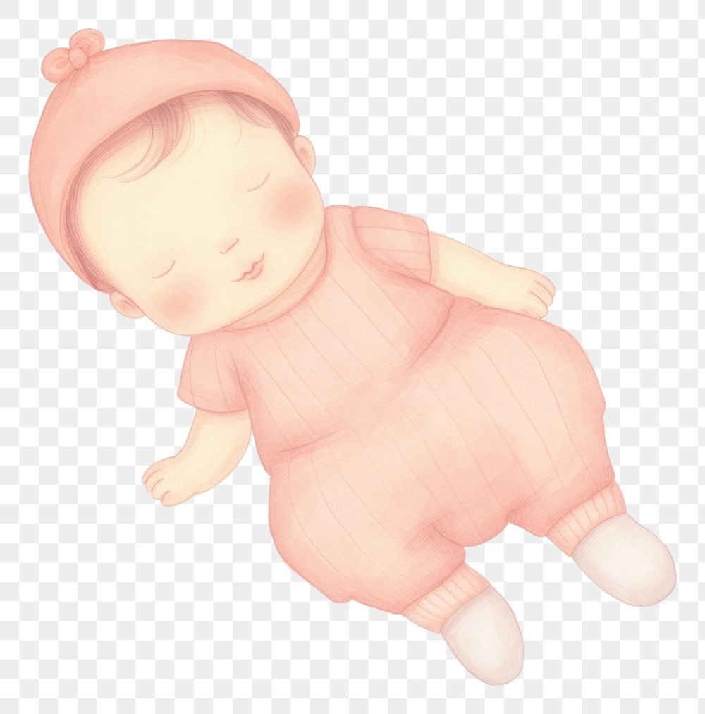 PNG Baby girl new born sleeping child toy white background. AI generated Image by rawpixel.