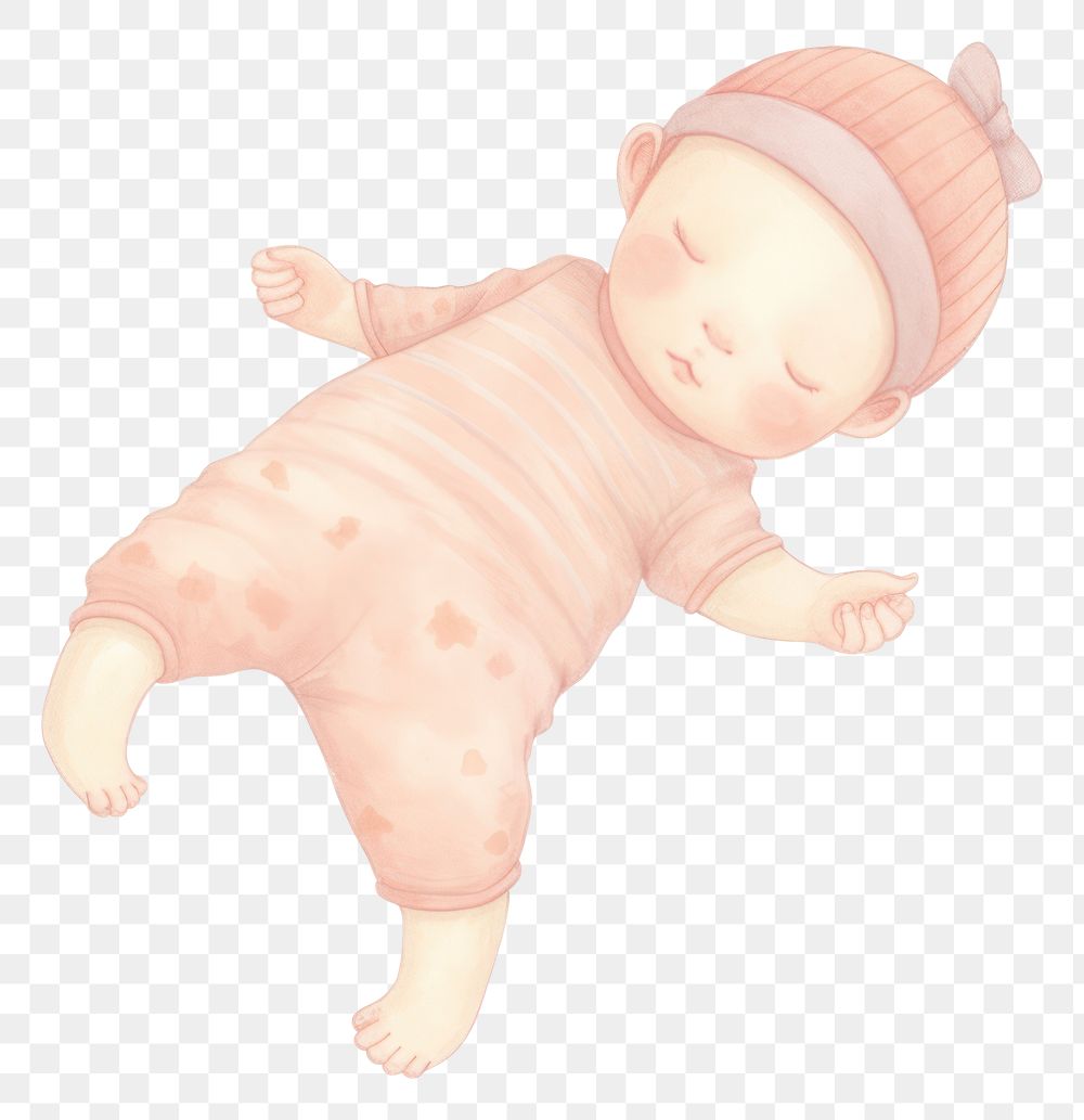 PNG Baby girl new born sleeping toy white background relaxation. AI generated Image by rawpixel.