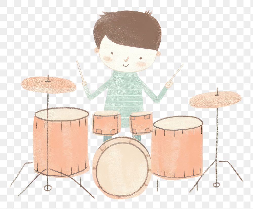 PNG Boy character playing drum set drums percussion musician. AI generated Image by rawpixel.