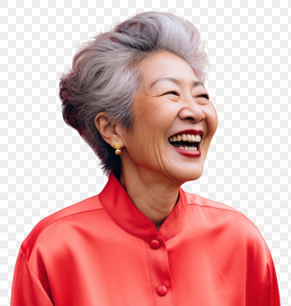 PNG Chinese grandmother laughing outdoors smiling. AI generated Image by rawpixel.