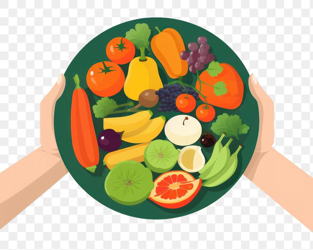 PNG  Fruits and vegetables organic holding plate. AI generated Image by rawpixel.