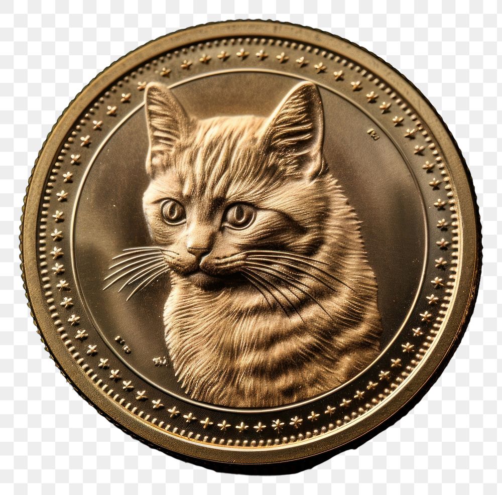 PNG A coin of cat animal mammal bronze. AI generated Image by rawpixel.