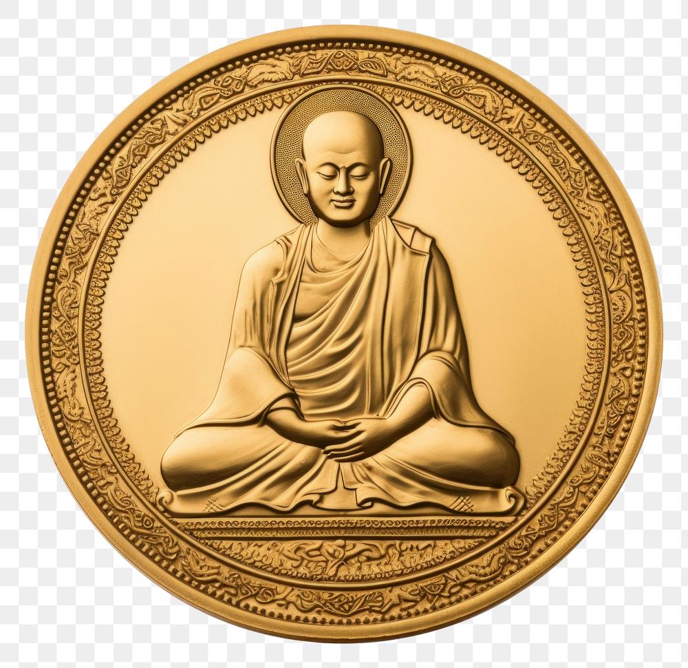 PNG A coin of monk bronze gold representation. AI generated Image by rawpixel.