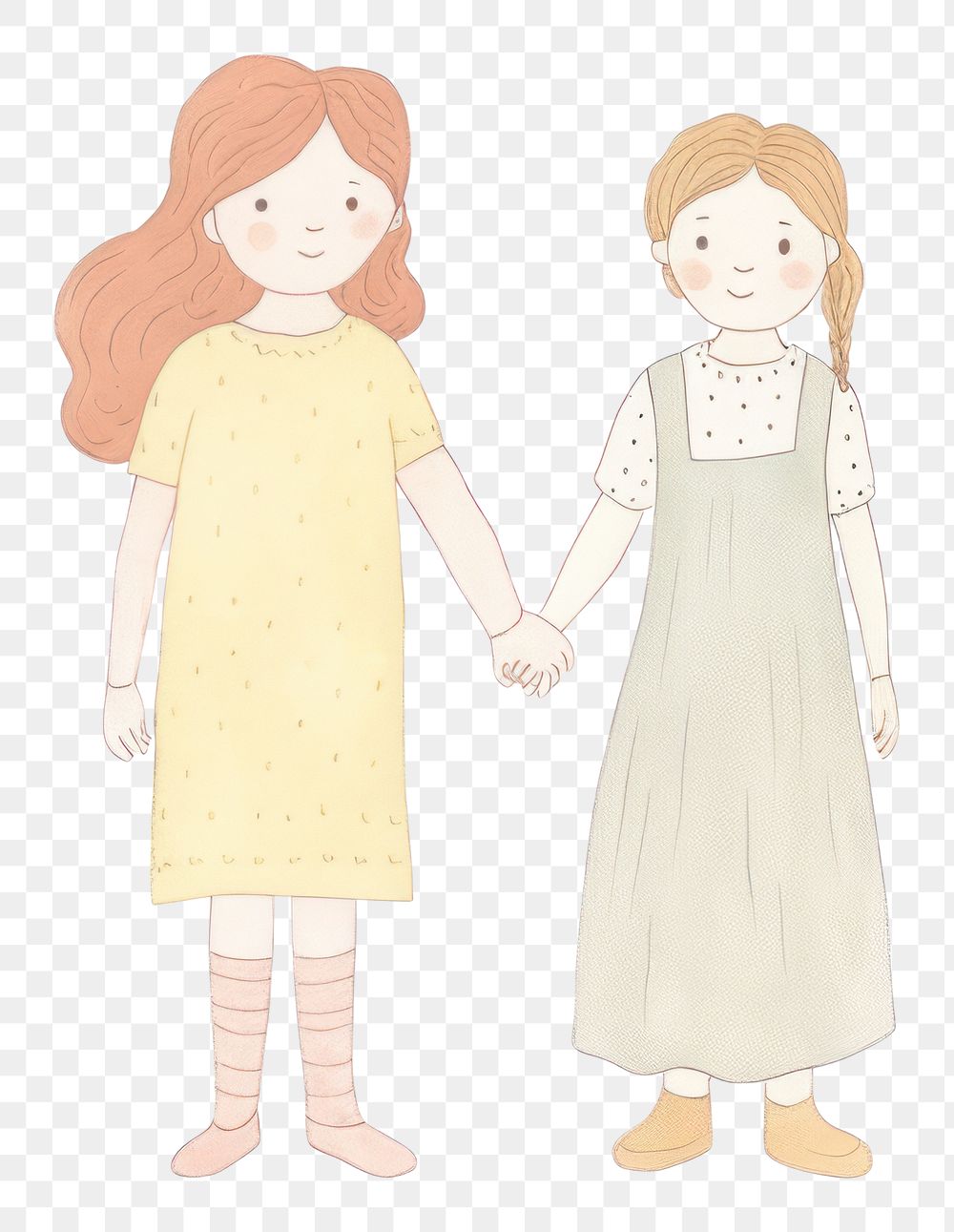 PNG Sister holding hand with her younger sister drawing sketch white background. AI generated Image by rawpixel.