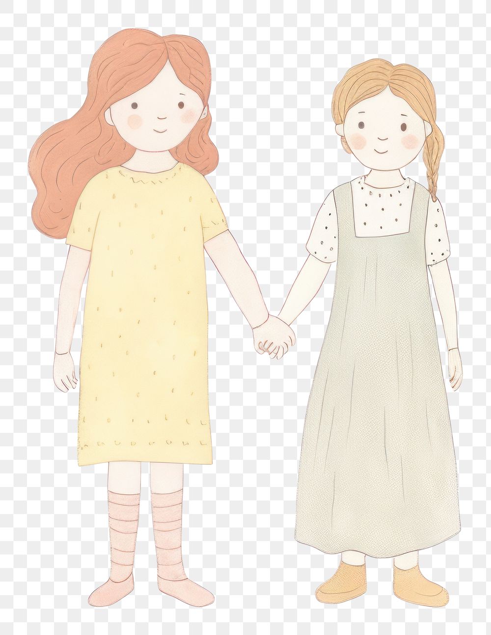 PNG Sister holding hand with her younger sister drawing sketch  