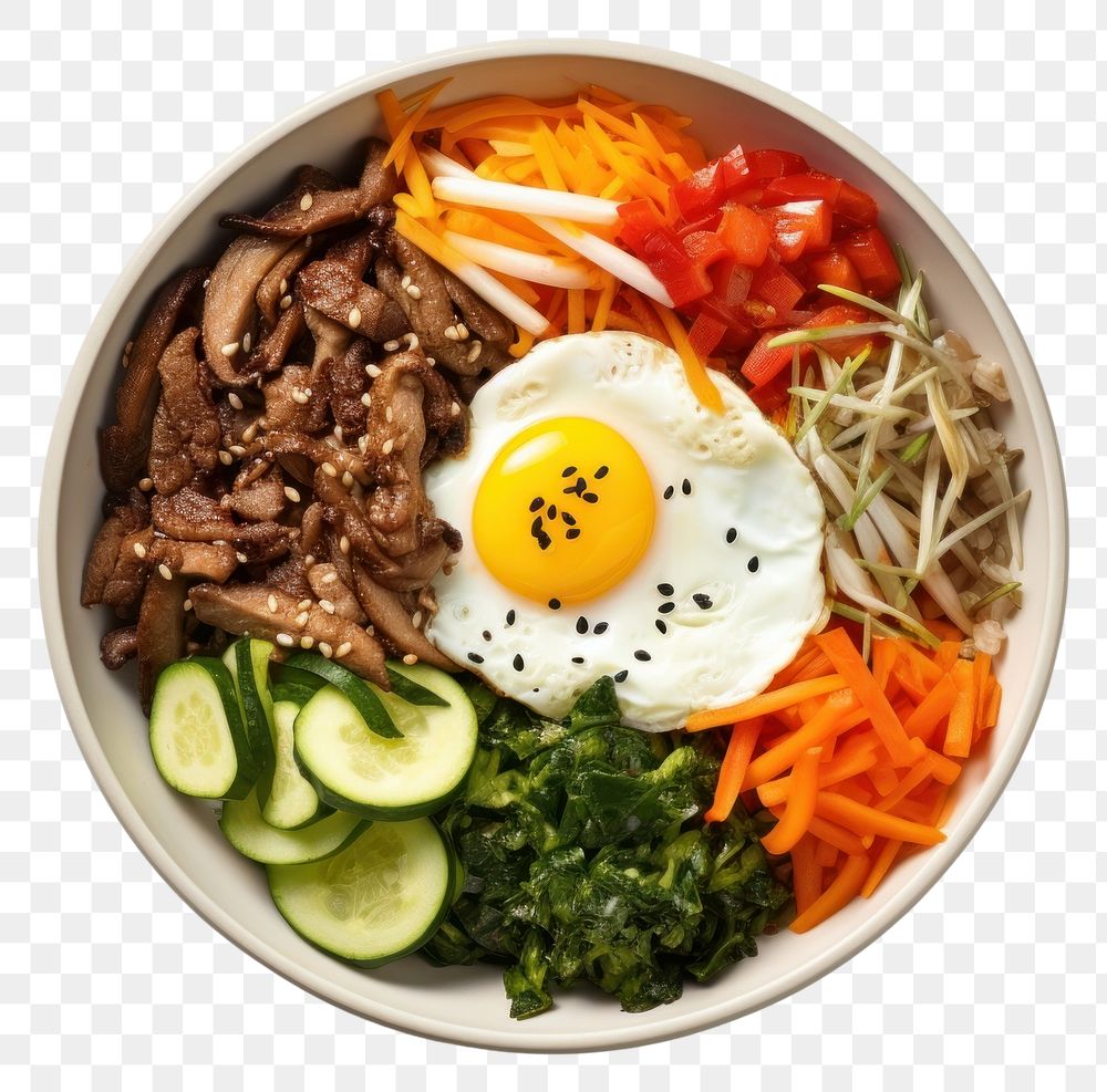 PNG  Bibimbap bowl noodle meal food. AI generated Image by rawpixel.