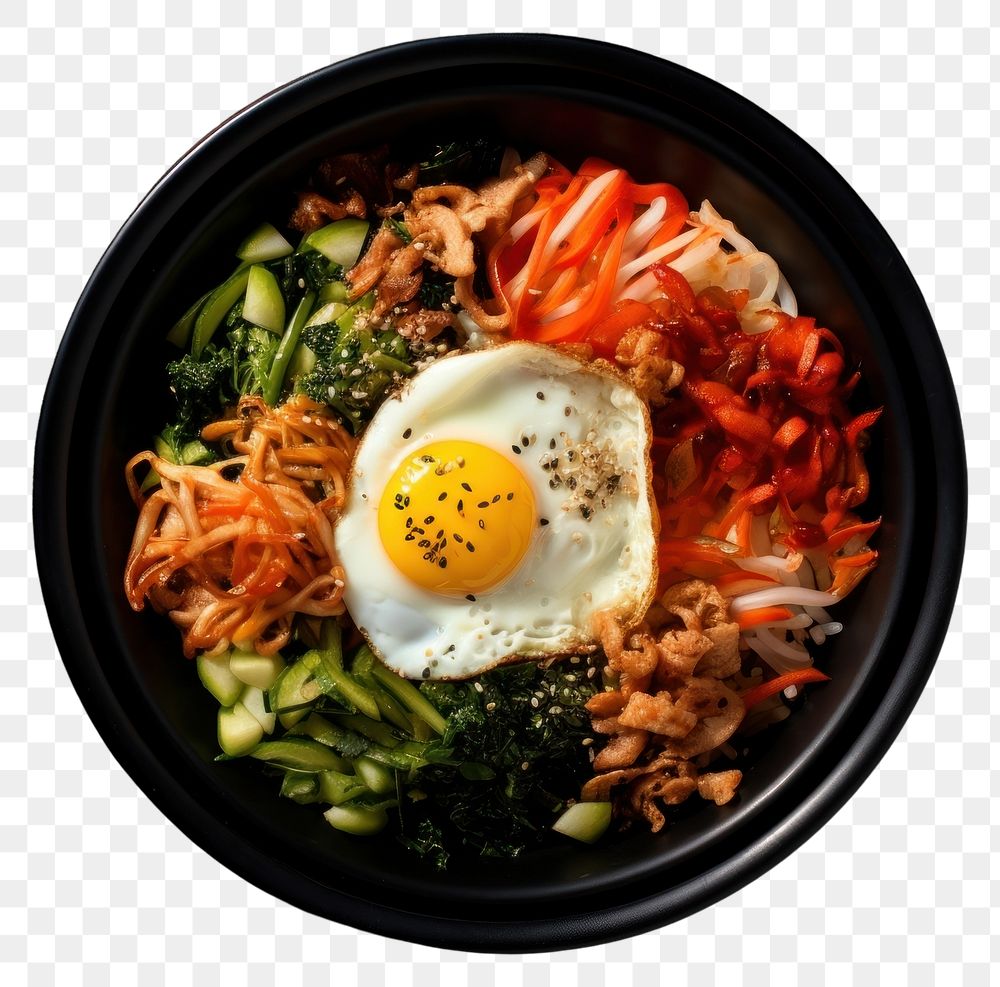 PNG  Bibimbap bowl chopsticks food egg. AI generated Image by rawpixel.