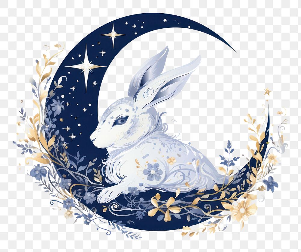PNG Crescent moon animal mammal rabbit. AI generated Image by rawpixel.