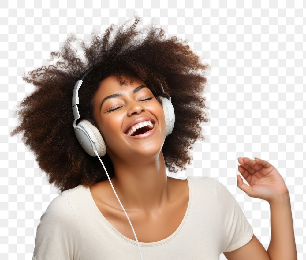 PNG  Listening to music headphones laughing headset