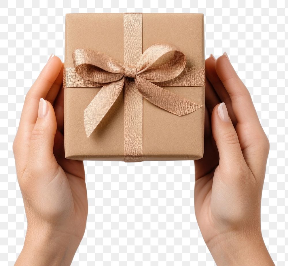PNG Gift box holding hand white background. AI generated Image by rawpixel.