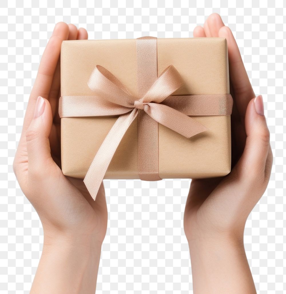 PNG Gift box holding hand white background. AI generated Image by rawpixel.