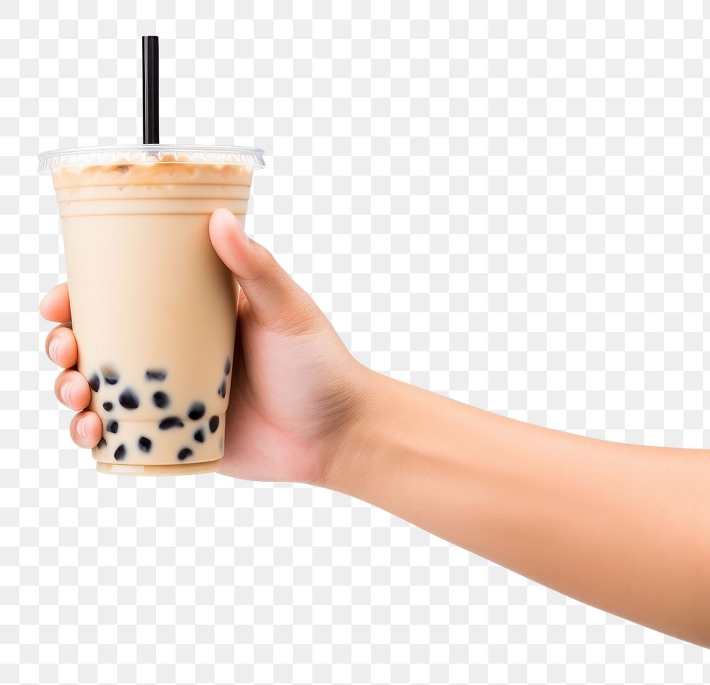 PNG Bubble milk tea holding drink hand. AI generated Image by rawpixel.