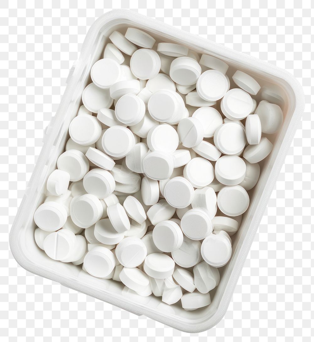 PNG  White cirlce pills in plastic box white background medication container. AI generated Image by rawpixel.