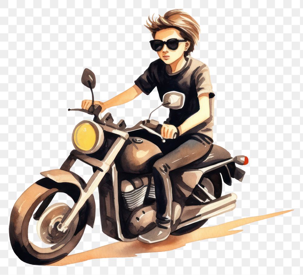 PNG Boy wearing sunglasses motorcycle vehicle riding. AI generated Image by rawpixel.