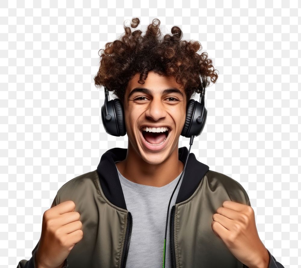 PNG Teenager headphones shouting laughing. AI generated Image by rawpixel.