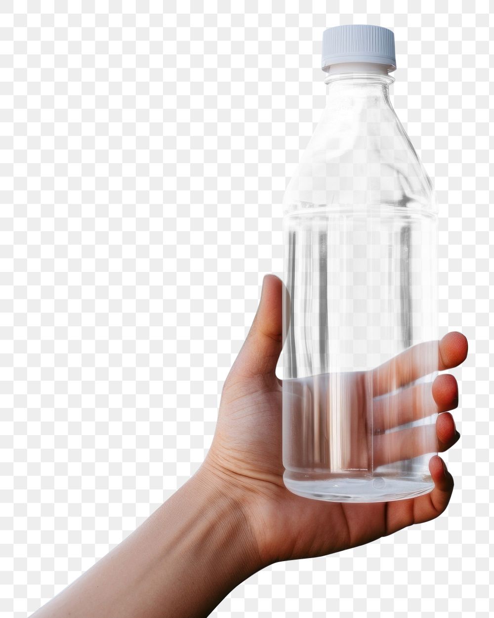 PNG  Hand holding an empty plastic bottle refreshment transparent drinkware. AI generated Image by rawpixel.