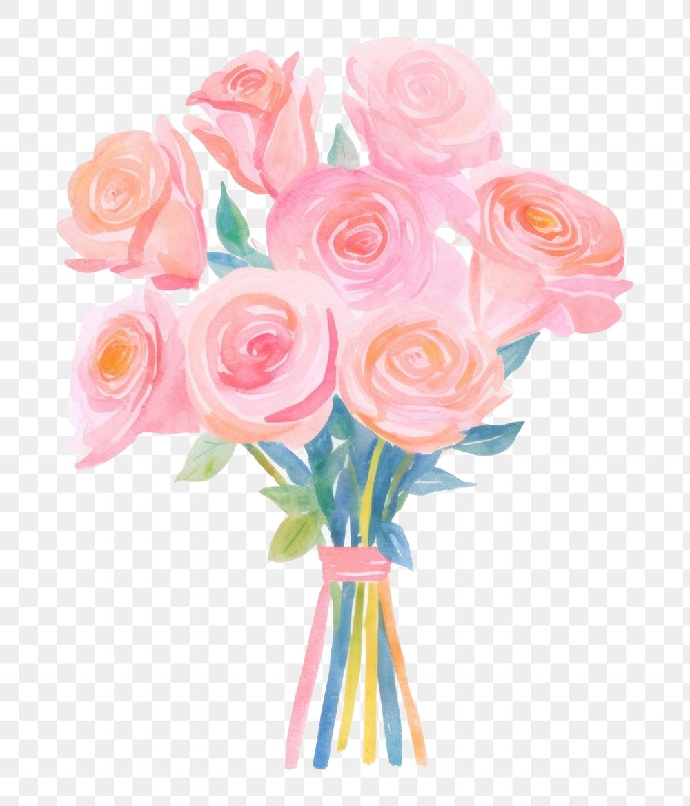 PNG Pink rose bouquet painting flower plant. AI generated Image by rawpixel.