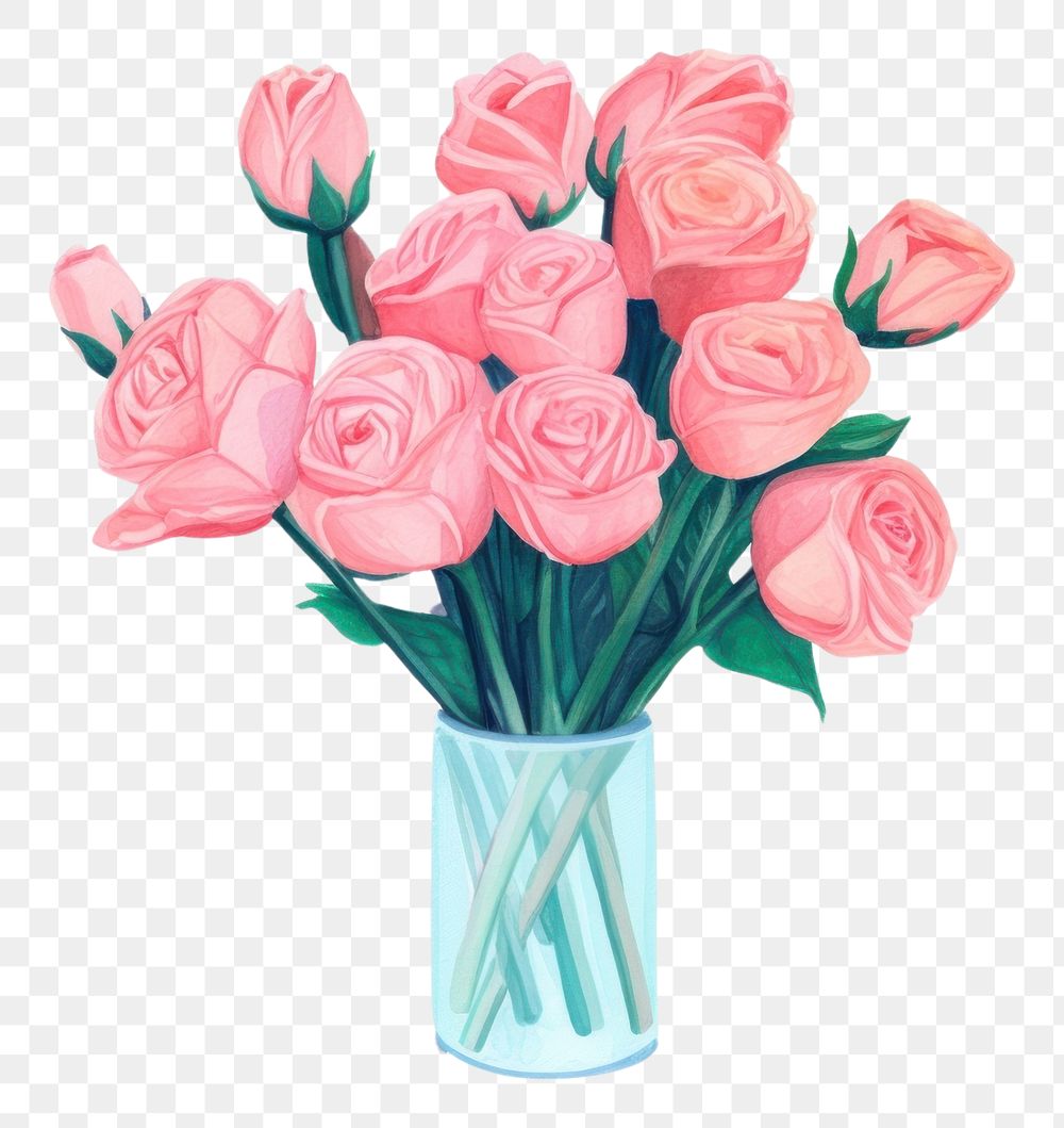 PNG Pink rose bouquet flower plant vase. AI generated Image by rawpixel.