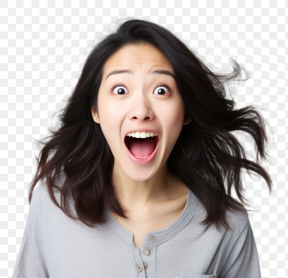 PNG Asian woman surprise smile adult. AI generated Image by rawpixel.
